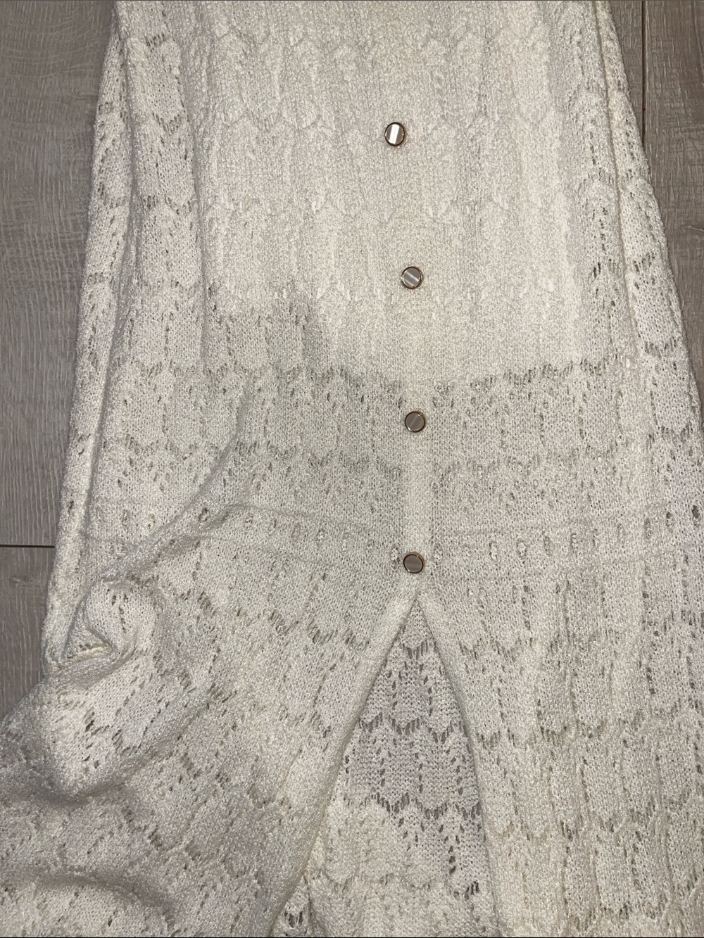 Lace Pearl Button-Front Maxi Dress scallop Crochet - White-XS- never worn! - Picture 3 of 8